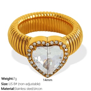 1 Piece Romantic Series Retro Heart Colorful Stainless Steel  Gold Color Zircon Women's Gemstone Rings h5 